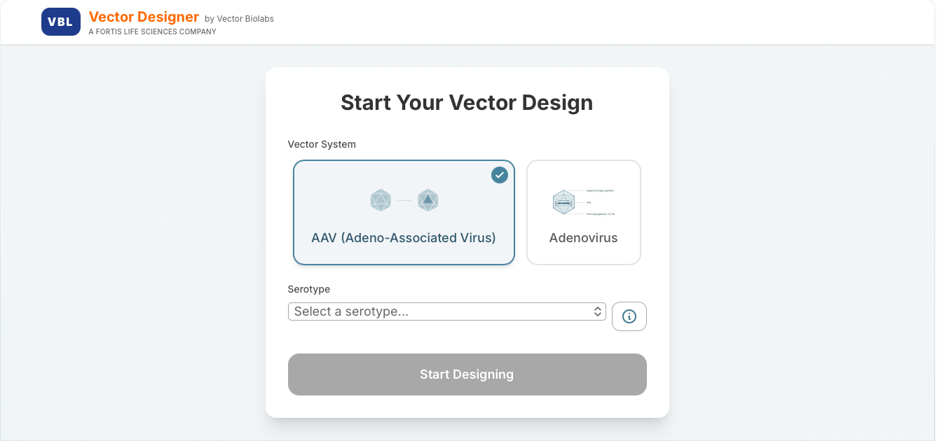 Choose your vector system | Vector Designer at Vector Biolabs